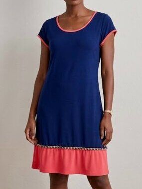 NWT MSK Navy Colorblock Shift Dress Medium Coral Trim Chain Hem Nautical